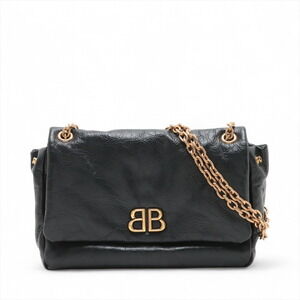 Balenciaga Monaco Leather Chain Shoulder Bag Black